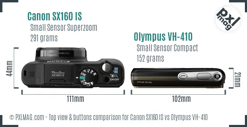 Canon SX160 IS vs Olympus VH-410 top view buttons comparison