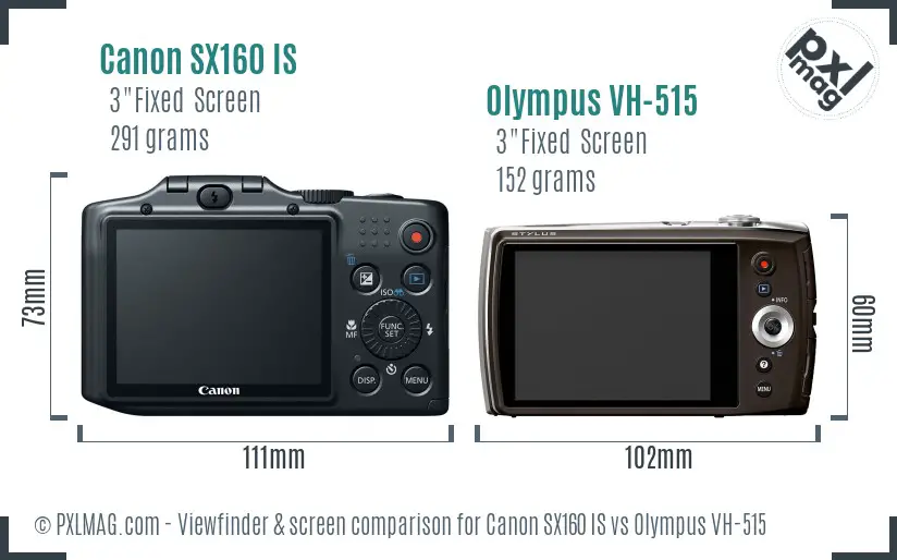 Canon SX160 IS vs Olympus VH-515 Screen and Viewfinder comparison
