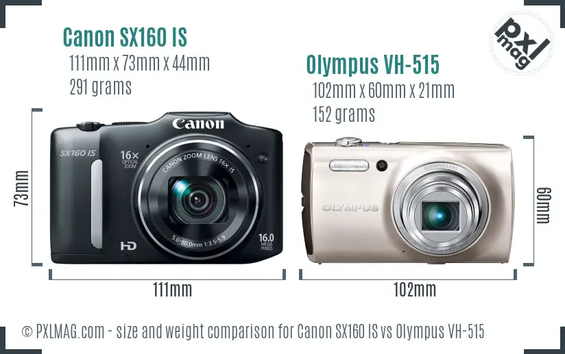 Canon SX160 IS vs Olympus VH-515 size comparison
