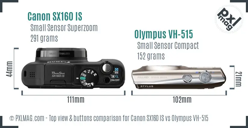 Canon SX160 IS vs Olympus VH-515 top view buttons comparison