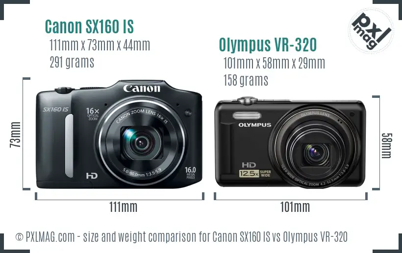 Canon SX160 IS vs Olympus VR-320 size comparison