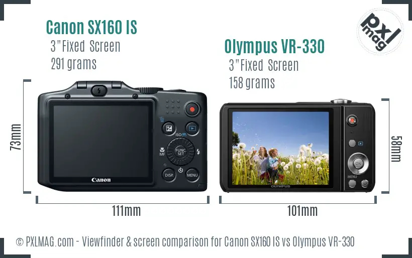 Canon SX160 IS vs Olympus VR-330 Screen and Viewfinder comparison