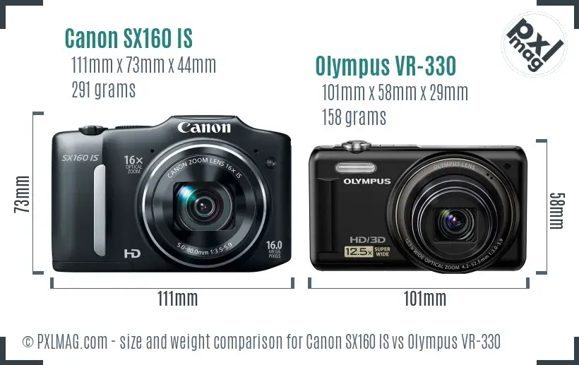 Canon SX160 IS vs Olympus VR-330 size comparison