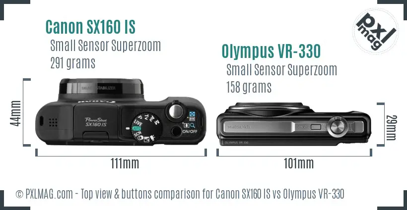 Canon SX160 IS vs Olympus VR-330 top view buttons comparison