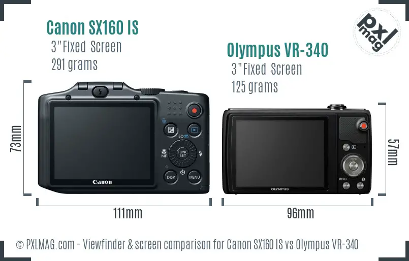 Canon SX160 IS vs Olympus VR-340 Screen and Viewfinder comparison