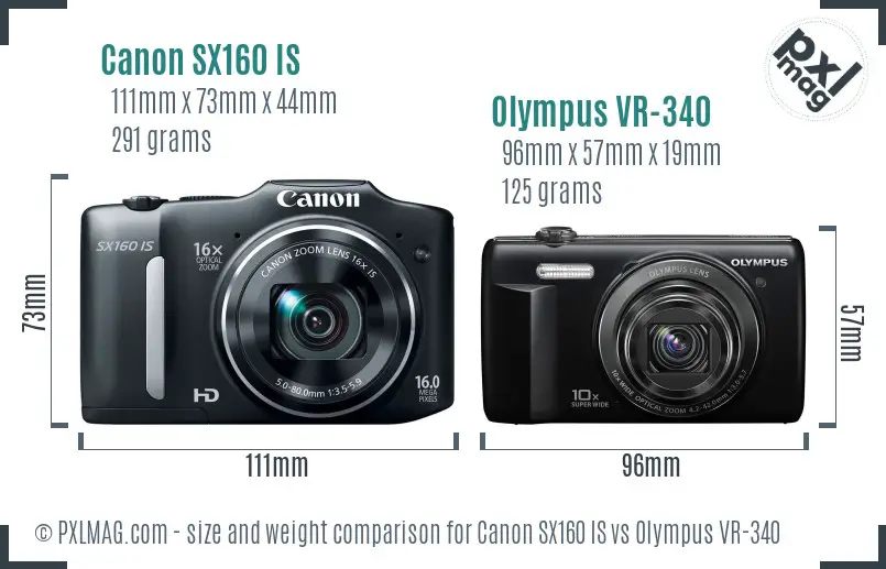 Canon SX160 IS vs Olympus VR-340 size comparison