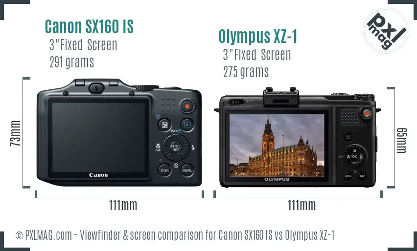 Canon SX160 IS vs Olympus XZ-1 Screen and Viewfinder comparison