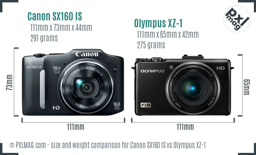 Canon SX160 IS vs Olympus XZ-1 size comparison