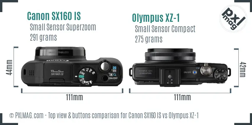 Canon SX160 IS vs Olympus XZ-1 top view buttons comparison