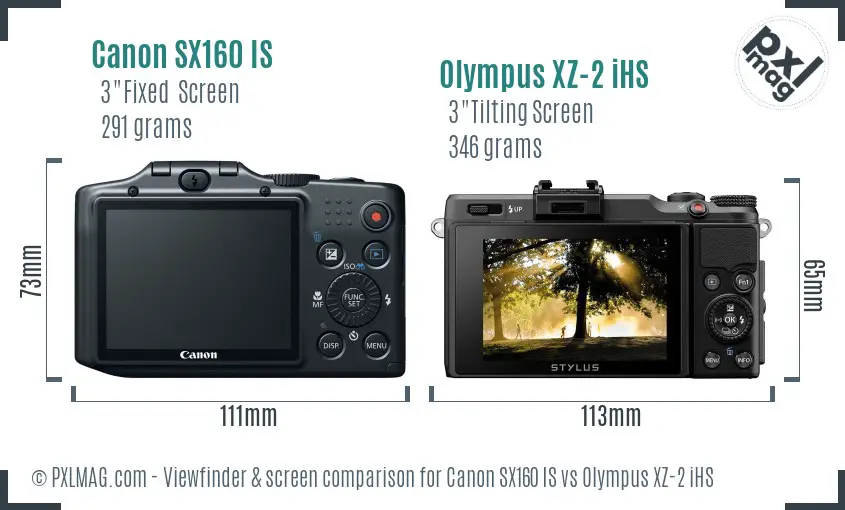 Canon SX160 IS vs Olympus XZ-2 iHS Screen and Viewfinder comparison