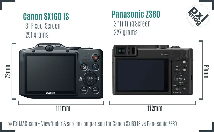 Canon SX160 IS vs Panasonic ZS80 Screen and Viewfinder comparison