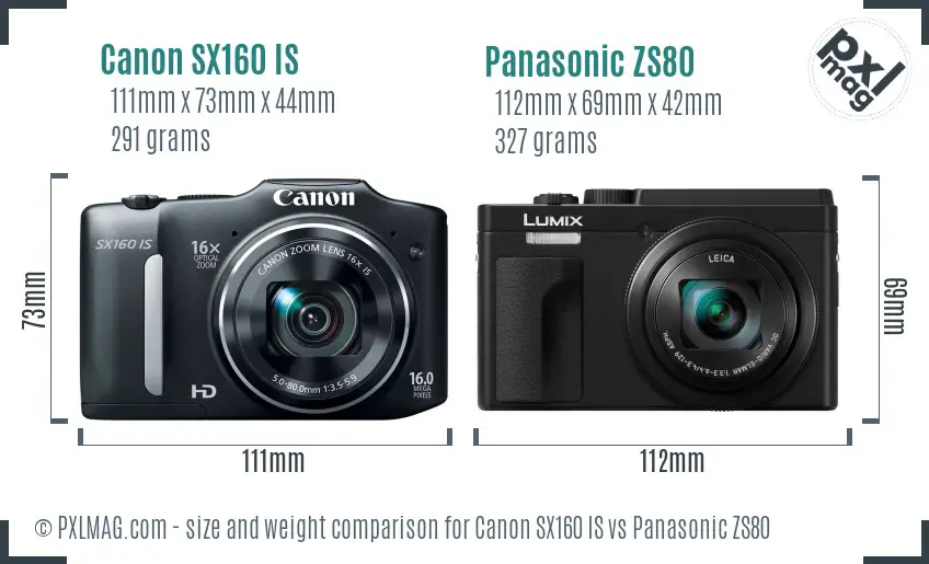 Canon SX160 IS vs Panasonic ZS80 size comparison