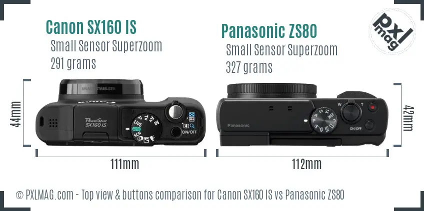 Canon SX160 IS vs Panasonic ZS80 top view buttons comparison