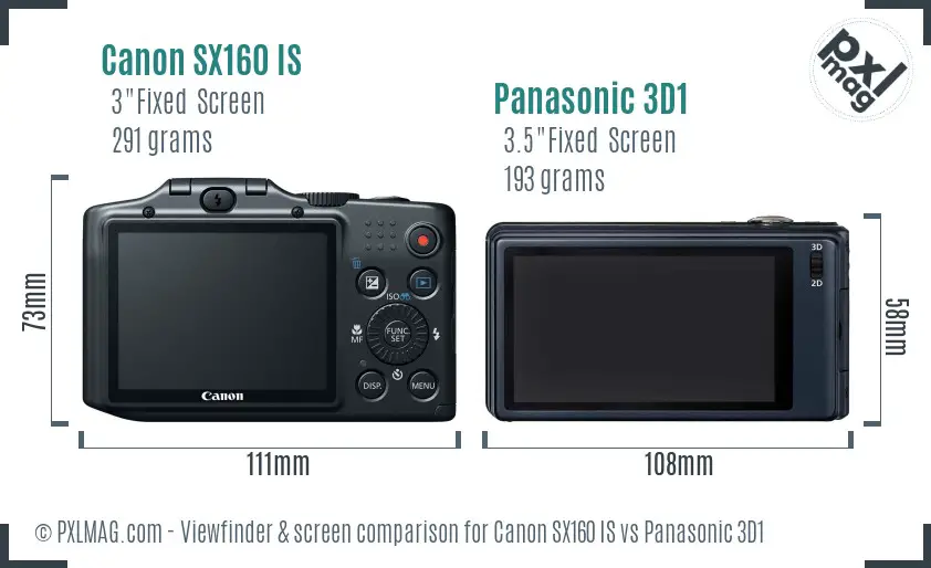 Canon SX160 IS vs Panasonic 3D1 Screen and Viewfinder comparison