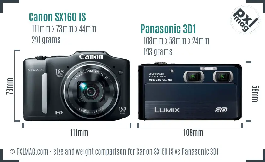 Canon SX160 IS vs Panasonic 3D1 size comparison