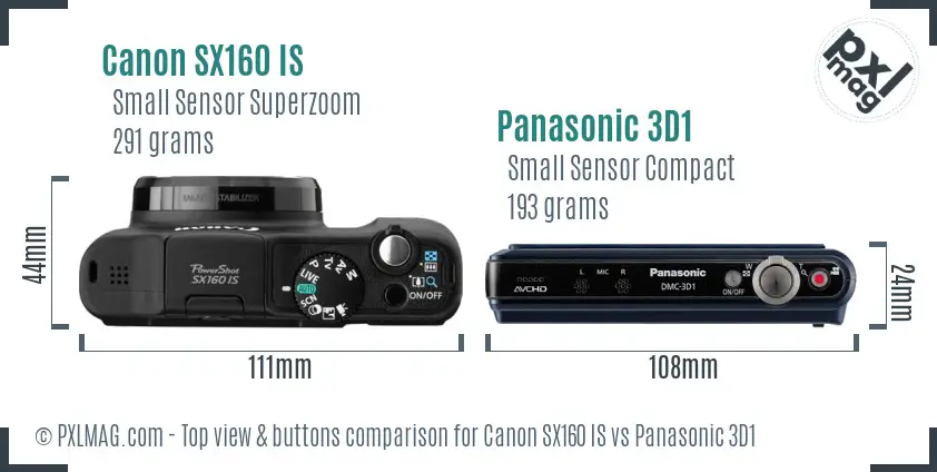 Canon SX160 IS vs Panasonic 3D1 top view buttons comparison