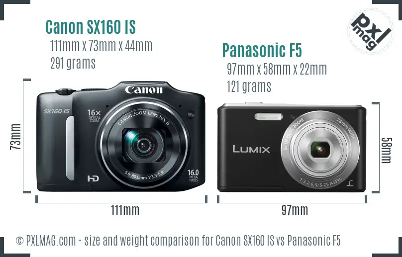Canon SX160 IS vs Panasonic F5 size comparison