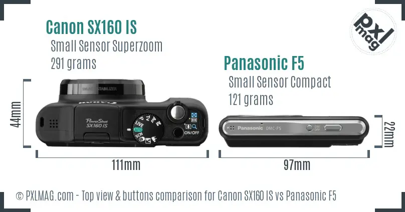 Canon SX160 IS vs Panasonic F5 top view buttons comparison