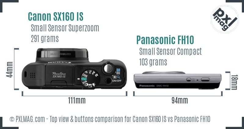 Canon SX160 IS vs Panasonic FH10 top view buttons comparison