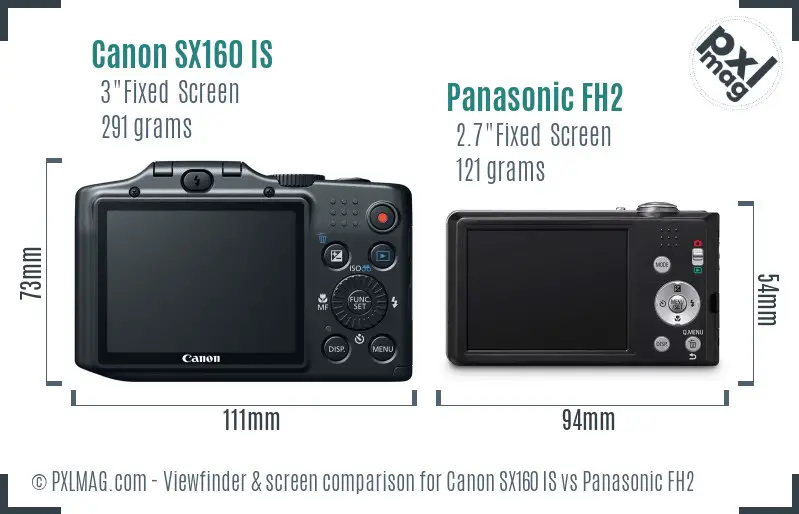 Canon SX160 IS vs Panasonic FH2 Screen and Viewfinder comparison