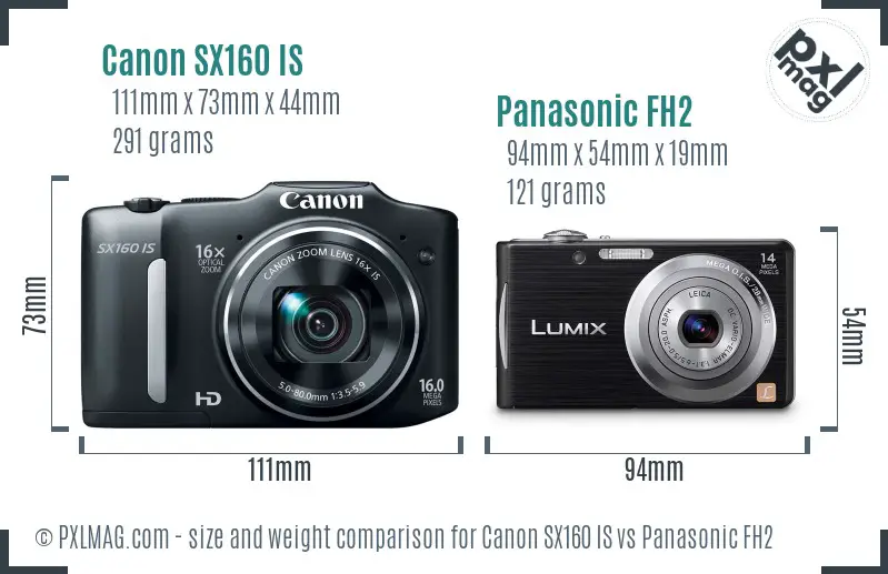 Canon SX160 IS vs Panasonic FH2 size comparison Canon SX160 IS vs Panasonic FH2 size comparison