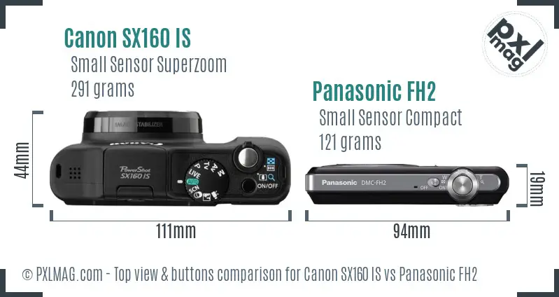 Canon SX160 IS vs Panasonic FH2 top view buttons comparison