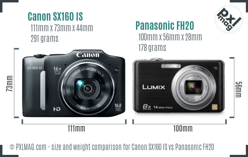 Canon SX160 IS vs Panasonic FH20 size comparison