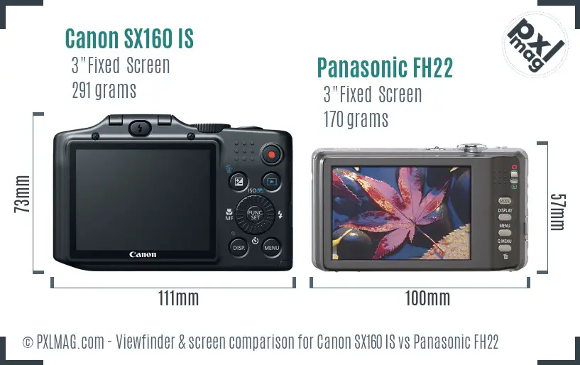 Canon SX160 IS vs Panasonic FH22 Screen and Viewfinder comparison