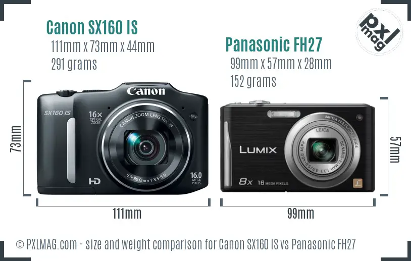 Canon SX160 IS vs Panasonic FH27 size comparison