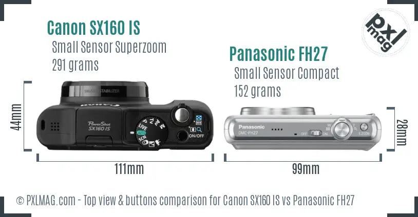 Canon SX160 IS vs Panasonic FH27 top view buttons comparison