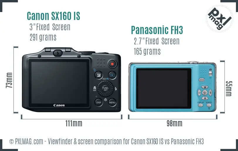 Canon SX160 IS vs Panasonic FH3 Screen and Viewfinder comparison