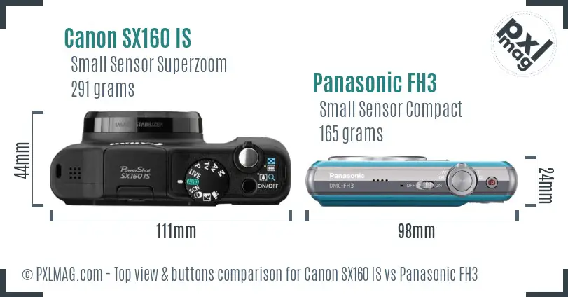 Canon SX160 IS vs Panasonic FH3 top view buttons comparison