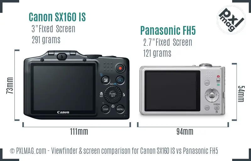 Canon SX160 IS vs Panasonic FH5 Screen and Viewfinder comparison Canon SX160 IS vs Panasonic FH5 Screen and Viewfinder comparison