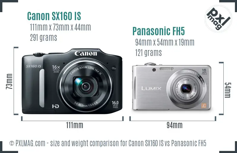 Canon SX160 IS vs Panasonic FH5 size comparison Canon SX160 IS vs Panasonic FH5 size comparison