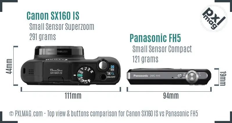 Canon SX160 IS vs Panasonic FH5 top view buttons comparison Canon SX160 IS vs Panasonic FH5 top view buttons comparison