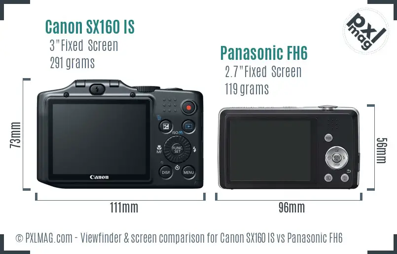 Canon SX160 IS vs Panasonic FH6 Screen and Viewfinder comparison Canon SX160 IS vs Panasonic FH6 Screen and Viewfinder comparison