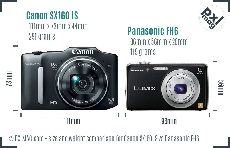 Canon SX160 IS vs Panasonic FH6 size comparison Canon SX160 IS vs Panasonic FH6 size comparison