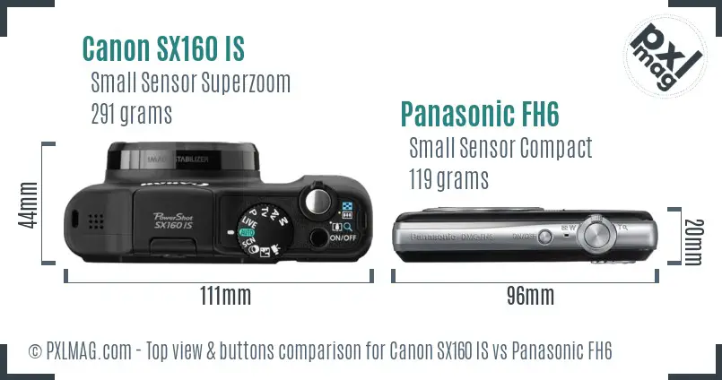 Canon SX160 IS vs Panasonic FH6 top view buttons comparison Canon SX160 IS vs Panasonic FH6 top view buttons comparison