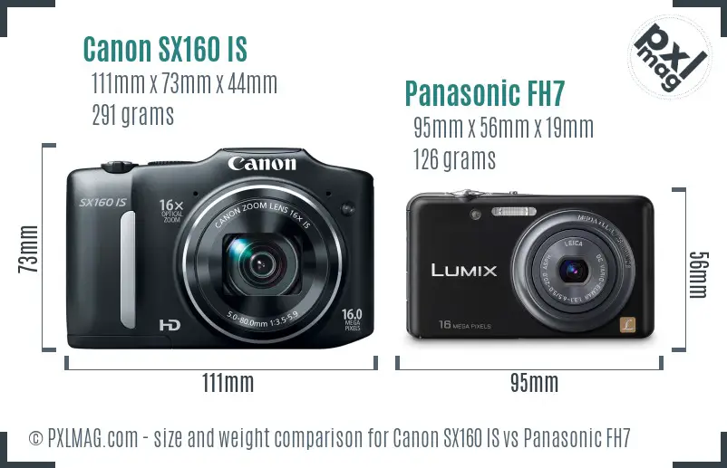 Canon SX160 IS vs Panasonic FH7 size comparison