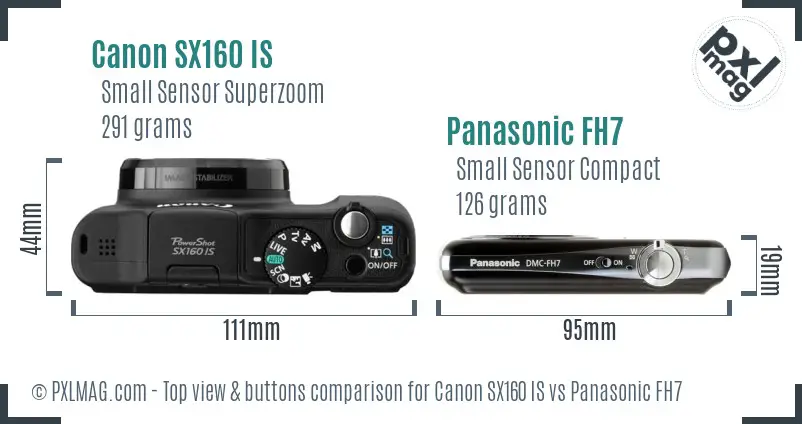 Canon SX160 IS vs Panasonic FH7 top view buttons comparison