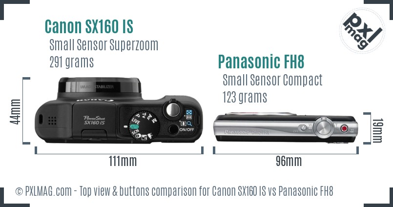 Canon SX160 IS vs Panasonic FH8 top view buttons comparison