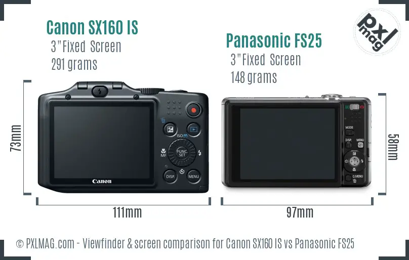Canon SX160 IS vs Panasonic FS25 Screen and Viewfinder comparison