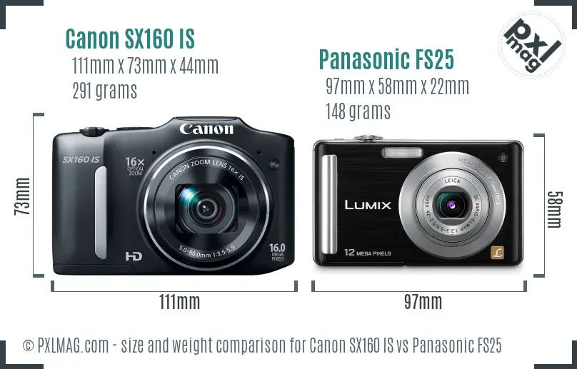 Canon SX160 IS vs Panasonic FS25 size comparison