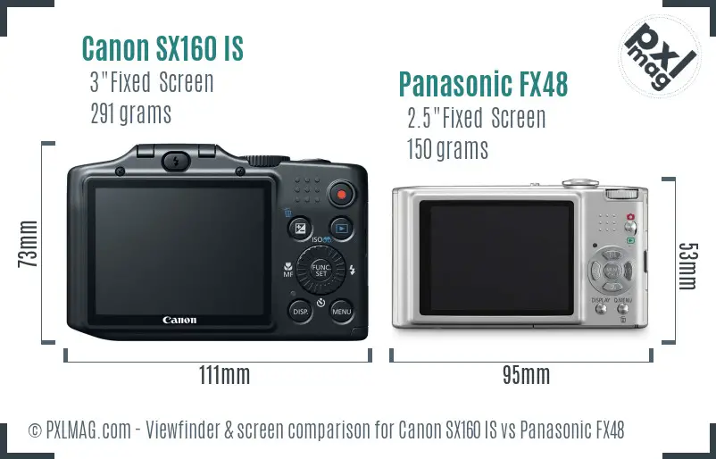 Canon SX160 IS vs Panasonic FX48 Screen and Viewfinder comparison