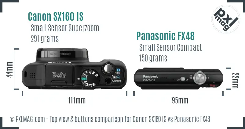 Canon SX160 IS vs Panasonic FX48 top view buttons comparison