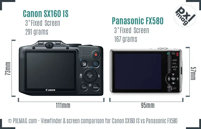 Canon SX160 IS vs Panasonic FX580 Screen and Viewfinder comparison Canon SX160 IS vs Panasonic FX580 Screen and Viewfinder comparison