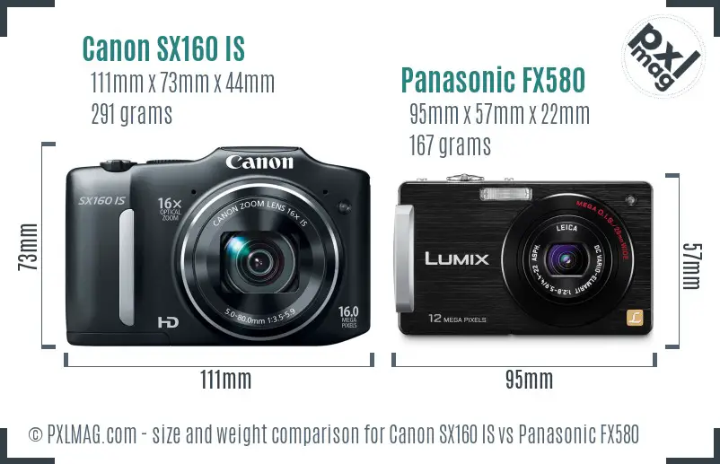 Canon SX160 IS vs Panasonic FX580 size comparison Canon SX160 IS vs Panasonic FX580 size comparison
