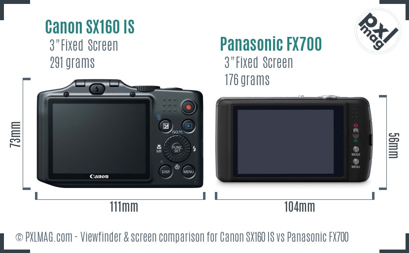 Canon SX160 IS vs Panasonic FX700 Screen and Viewfinder comparison