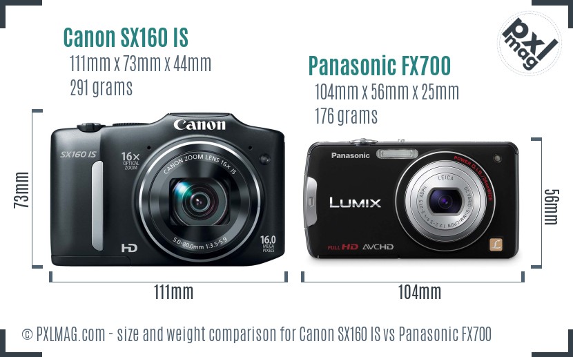 Canon SX160 IS vs Panasonic FX700 size comparison