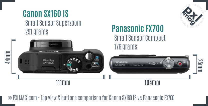 Canon SX160 IS vs Panasonic FX700 top view buttons comparison